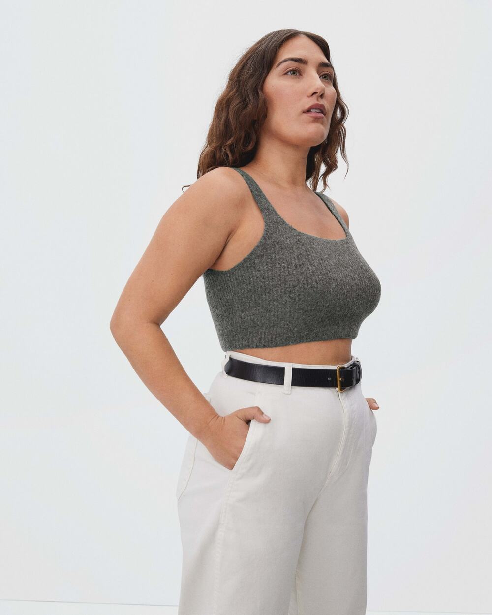 Everlane Cozy-Stretch Crop Tank Top Charcoal Gray Wool Pullover Sleeveless Sz S